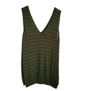 EUC Ted Baker London Striped Lightweight Knit Tank Top Green V Neck, Size 5 (12)